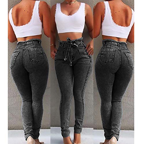 RISTHY Jeans Skinny Push-Up Mujer Vaqueros Pantalones Elásticos Jeans Denim Largo Mujer Cintura Alta con Cordón Lazo Vaquero Tejano para Mujer Elástico Relaxed-Fit