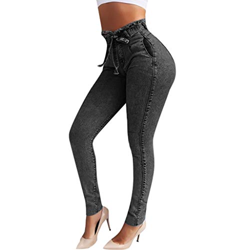 RISTHY Jeans Skinny Push-Up Mujer Vaqueros Pantalones Elásticos Jeans Denim Largo Mujer Cintura Alta con Cordón Lazo Vaquero Tejano para Mujer Elástico Relaxed-Fit