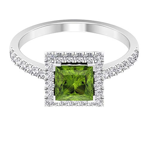 Rosec Jewels 14 quilates oro amarillo talla princesa round-brilliant-shape H-I Green Diamond Peridot