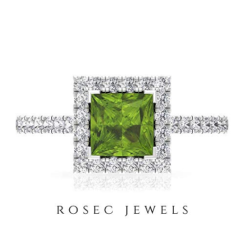 Rosec Jewels 14 quilates oro amarillo talla princesa round-brilliant-shape H-I Green Diamond Peridot