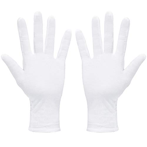 Rovtop 10 Pares Guantes de Tela de Algodón - Guantes Hidratantes Blancos de Algodón para Inspeccionar Joyas, Humectantes para Manos Secas y Trabajo Diario（XL, 9.8 Pulgadas）