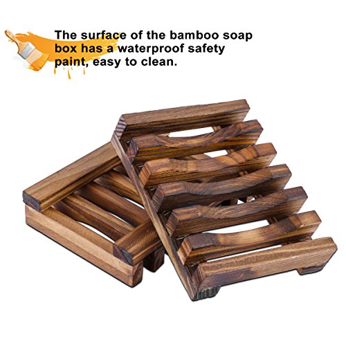 Rusee Jabonera de Madera con Ducha (2 Piezas), Titular Soapbox Mano Madera Jabonera de Bambú Natural para Ducha de Baño