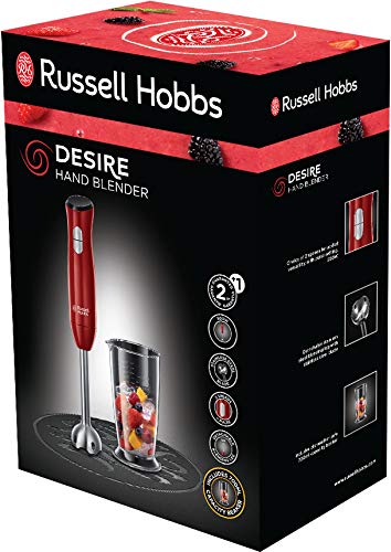 Russell Hobbs Desire - Batidora de Mano, Vaso de 500 ml, Batidora Smoothies, Acero Inox, 500 W, Rojo, Referencia 24690-56