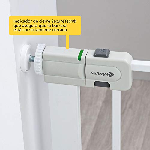 Safety 1st Easy Close Metal Barrera de seguridad metalica para puertas y escaleras, Puerta de seguridad 80 cm hasta 136 cm con extensiones, barrera escalera bebé, niños y perros, Blanco