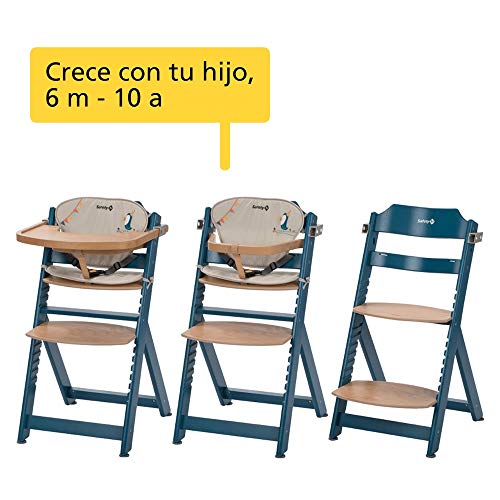 Safety 1st Timba con cojín, Trona de madera evolutiva, Trona para bebés con bandeja extraíble, Silla de altura regulable crece con el niño 6 meses - 10 años, color Petrol Blue