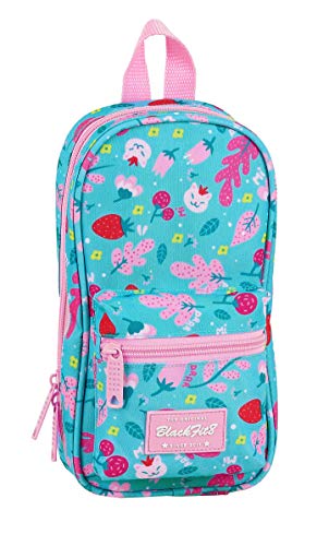 Safta 442040747 Plumier mochila 4 estuches llenos, 33 piezas, escolar Blackfit8, Azul (Cat Forest)