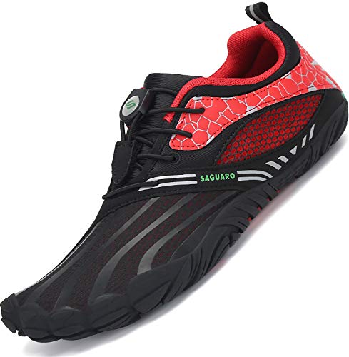 SAGUARO Hombre Zapatillas Barefoot de Trail Running para Mujer Zapatillas Minimalistas Antideslizante Fivefingers Barefoot Zapatos Rojo Manzana Caramelo 44 EU