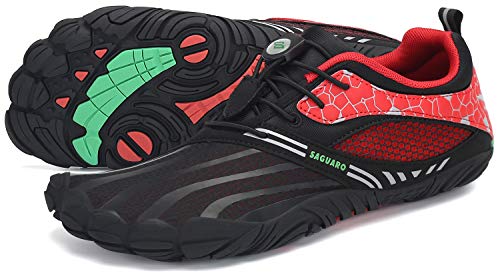 SAGUARO Hombre Zapatillas Barefoot de Trail Running para Mujer Zapatillas Minimalistas Antideslizante Fivefingers Barefoot Zapatos Rojo Manzana Caramelo 44 EU