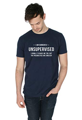 Sanfran – Camiseta de regalo para hombre adulto con texto en inglés "I Am Currently Unsupervised, It Scares Me Too Top Azul azul marino XL