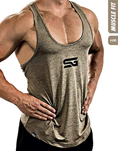 Satire Gym Camiseta Stringer para Hombre - Ropa Deportiva Funcional - Adecuada para Workout, Entrenamiento - Camiseta de Tirantes (Color Caqui Moteado, M)