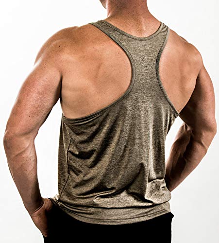 Satire Gym Camiseta Stringer para Hombre - Ropa Deportiva Funcional - Adecuada para Workout, Entrenamiento - Camiseta de Tirantes (Color Caqui Moteado, M)