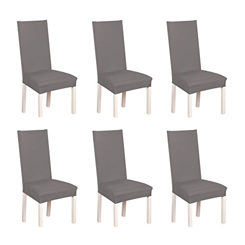 S.D. Maket Hermosa Vida* 6pcs elásticas Fundas para sillas de Salon, Cubierta de Asiento Funda de Silla Comedor Spandex Poliéster (Gris)