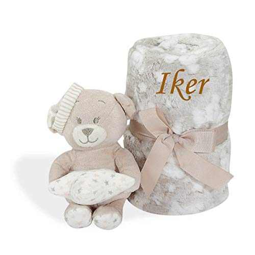 Set Peluche Manta Oso Personalizado con nombre bordado -Regalo recien nacido Bebe- - Danielstore -