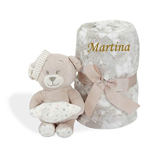 Set Peluche Manta Oso Personalizado con nombre bordado -Regalo recien nacido Bebe- - Danielstore -