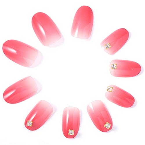 Sethain Rosado Corto Uñas postizas Elegante Lustroso Degradado Cobertura total Acrílico 24 piezas Uñas postizas para mujeres y niñas