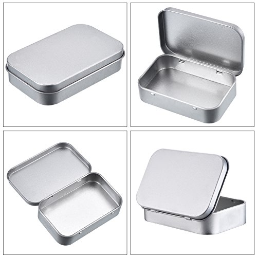 Shappy Latas de Bisagra Rectangular Contenedor de Almacenaje Caja Portátil de Metal Plateado Mini Estuche, Organizador de Hogar, 3,75 x 2,45 x 0,8 Pulgadas, 6 Piezas