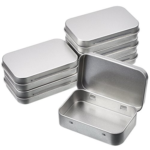 Shappy Latas de Bisagra Rectangular Contenedor de Almacenaje Caja Portátil de Metal Plateado Mini Estuche, Organizador de Hogar, 3,75 x 2,45 x 0,8 Pulgadas, 6 Piezas