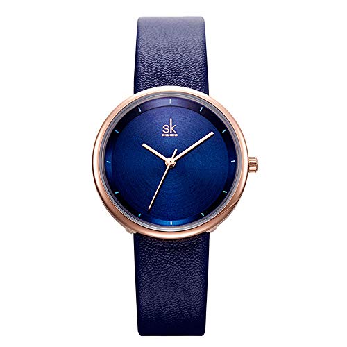 Shengke - Reloj de pulsera minimalista para mujer, correa de piel, cuarzo, analógico, casual, a la moda, para mujer