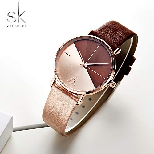 SHENGKE shengke señoras Reloj de Pulsera Creativas Mujeres Relojes Marca Reloj Mujeres Malla Vestido Reloj (K0095-Rosegold&Brown)