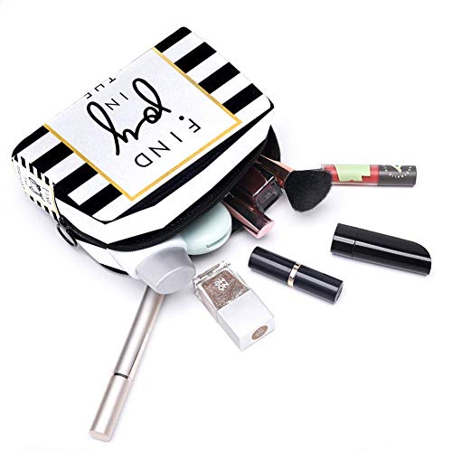 Shiiny Slogan Print On Stripe Pattern Cosméticos Bolsa para Mujeres, Adorable Espaciosa Bolsas de Maquillaje Bolsa de Viaje Accesorios Organizador Regalos