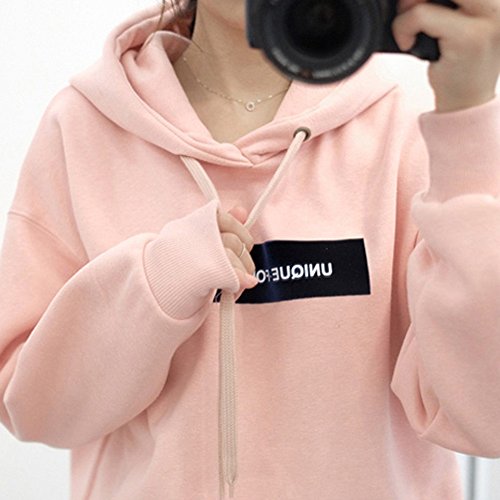 SHOBDW LiquidacióN Ventas Moda Sudadera con Capucha De Las Mujeres SóLida Sudadera Jumper Letter Pullover OtoñO Invierno Blusas De Manga Larga Blusa(Rosa,M)