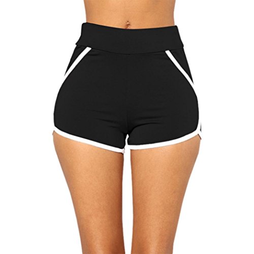 SHOBDW Pantalones de Verano de Moda Mujeres Mediados de Cintura Cortocircuitos Deportivos Gym Workout Cintura Yoga Casual Corriendo Pantalones Cortos (M, Negro)