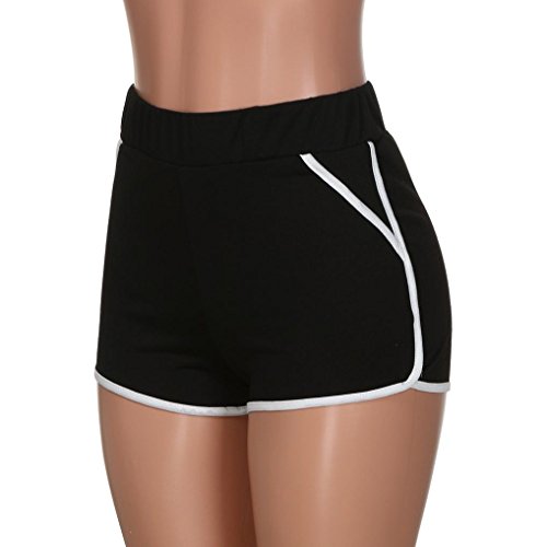 SHOBDW Pantalones de Verano de Moda Mujeres Mediados de Cintura Cortocircuitos Deportivos Gym Workout Cintura Yoga Casual Corriendo Pantalones Cortos (M, Negro)