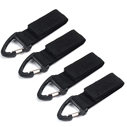 Shuny 4pcs Tactical Gear Carabiner Clip, Hebilla de Chaleco táctico, Cinta Multifuncional Gancho de Senderismo, Correas multifunción de Nylon, Hebilla Colgante Cinturón Llavero Titular .(Negro)