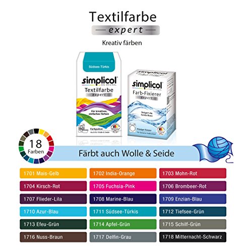 Simplicol Expert + fijador del Color Paquete de Kombi Fabric Dye: Tinte de Coloración para Textiles: Lavado a Mano o Lavadora - Turquesa
