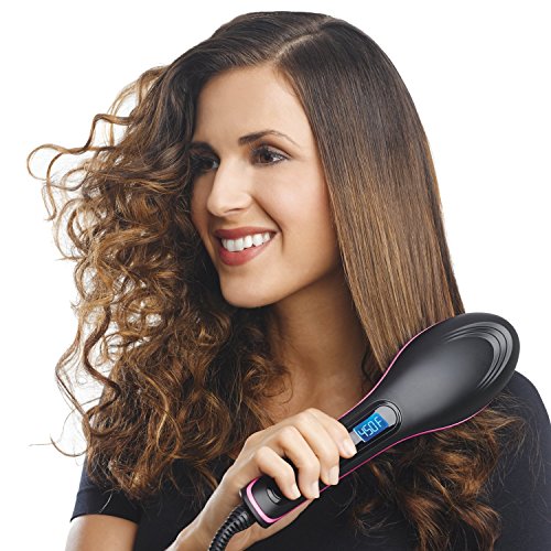 Simply Straight Ceramic Hair Straightening Brush, Black/Pink