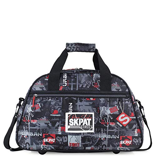 SKPAT - Bolsa Infantil de Deporte con Doble Asa Cierre Velcro y Bandolera Ajustable y Desmontable Lona Estampada Colegio Viaje Gimnasio, Amplia y Robusta 131645, Color Negro