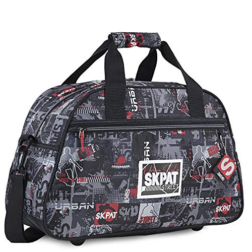 SKPAT - Bolsa Infantil de Deporte con Doble Asa Cierre Velcro y Bandolera Ajustable y Desmontable Lona Estampada Colegio Viaje Gimnasio, Amplia y Robusta 131645, Color Negro