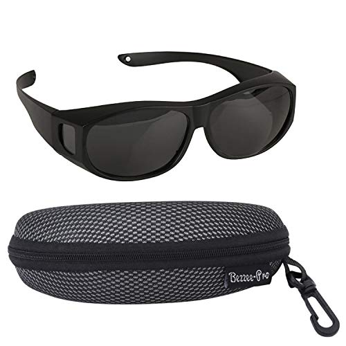 Sobre Gafas de Sol - Negro Plástico Sobre Las Gafas con Lentes Polarizadas - Anti Reflejante UV Gafas con Paño de Limpieza e Caso para Hombre y Mujer