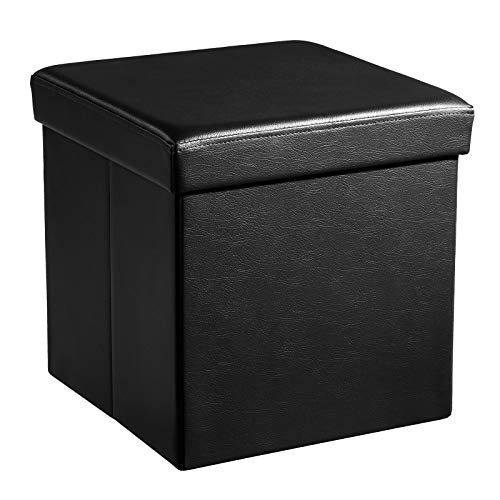 SONGMICS 38 x 38 x 38 cm Baúl Puff Taburete para almacenaje Plegable Carga máxima de 300 kg Negro LSF101