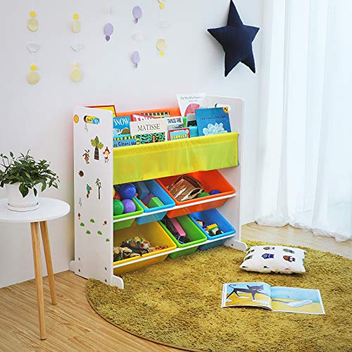 SONGMICS Estantería Infantil para Juguetes y Libros, Librería de 3 Niveles con 6 Cajones, 86 x 27 x 78 cm GKR03W