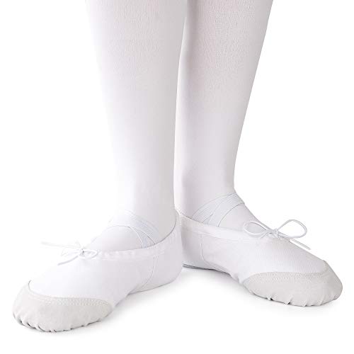 Soudittur Zapatillas de Ballet Suela Partida de Cuero Calzado de Danza para Niña y Mujer Adultos Blancas Tallas 22