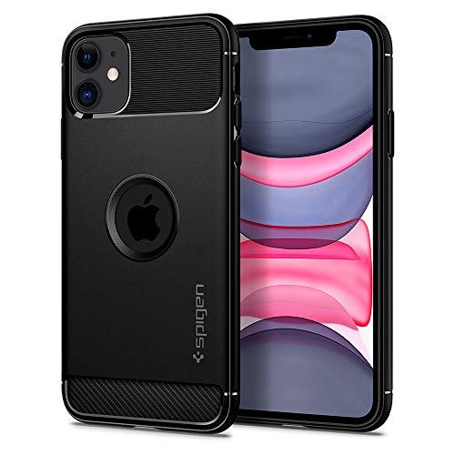 Spigen Funda Rugged Armor Compatible con Apple iPhone 11 (6.1") 2019, Absorción de Choque Resistente y diseño de Fibra de Carbono - Negro