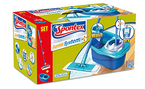 Spontex Express System - Set de Limpieza, Mopa con Microfibra y Cubo, Azul