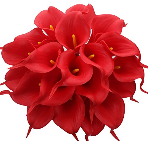 StarLifey 20 piezas Calla Lily Ramo de flores nupcial Flores artificiales, adecuadas para ramos de novia, hechas de látex se siente real (rojo)