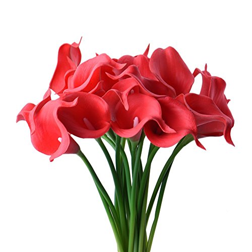 StarLifey 20 piezas Calla Lily Ramo de flores nupcial Flores artificiales, adecuadas para ramos de novia, hechas de látex se siente real (rojo)