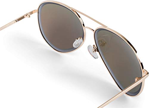 styleBREAKER gafas de sol de piloto unisex con borde pulido, lentes de espejo de policarbonato y montura de metal, gafas 09020102, color:Dorado montura/Fucsia vidrio de espejo
