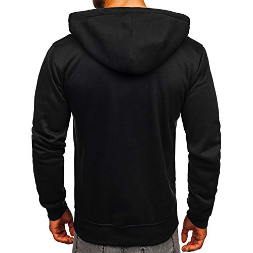 Sudaderas con capucha con cremallera completa para hombre - Casual manga larga sudaderas con capucha colores sólidos sudadera S-2XL Negro Negro ( L