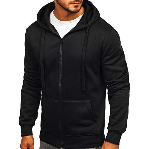 Sudaderas con capucha con cremallera completa para hombre - Casual manga larga sudaderas con capucha colores sólidos sudadera S-2XL Negro Negro ( L