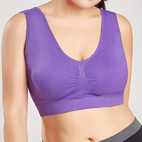 Sujetador Deportivo para Mujer SHOBDW 2019 Nuevo Cómodo Color Sólido Cuello en V Tank Tops Blusa Camisole Camisetas Mujer Tirantes Deporte Bra Tallas Grandes S-6XL(Morado,6XL)