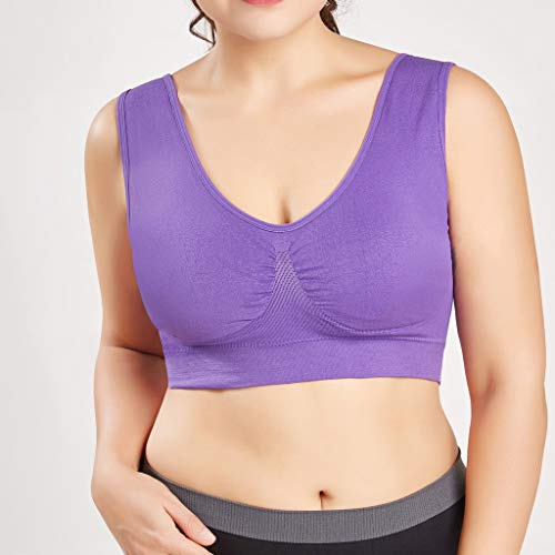 Sujetador Deportivo para Mujer SHOBDW 2019 Nuevo Cómodo Color Sólido Cuello en V Tank Tops Blusa Camisole Camisetas Mujer Tirantes Deporte Bra Tallas Grandes S-6XL(Morado,6XL)