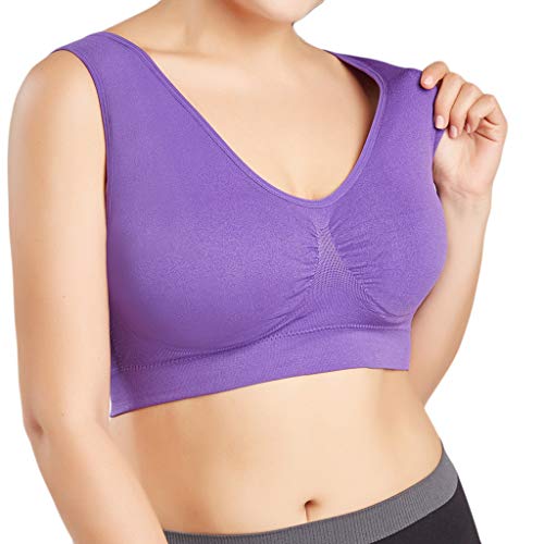 Sujetador Deportivo para Mujer SHOBDW 2019 Nuevo Cómodo Color Sólido Cuello en V Tank Tops Blusa Camisole Camisetas Mujer Tirantes Deporte Bra Tallas Grandes S-6XL(Morado,6XL)