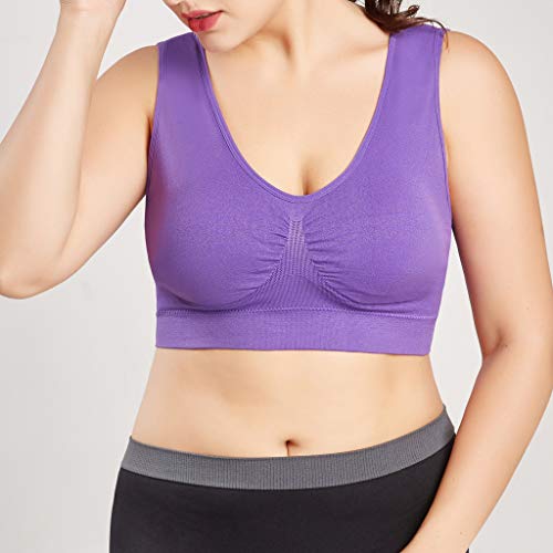 Sujetador Deportivo para Mujer SHOBDW 2019 Nuevo Cómodo Color Sólido Cuello en V Tank Tops Blusa Camisole Camisetas Mujer Tirantes Deporte Bra Tallas Grandes S-6XL(Morado,6XL)