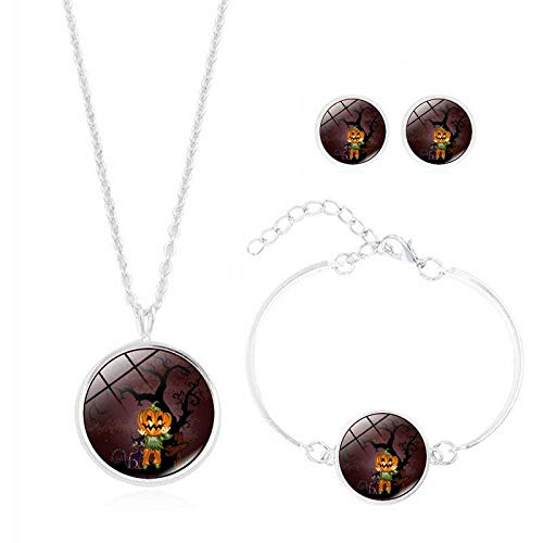 Suloill Set de collar y pendientes de pulsera de Halloween Variedad de calabaza Tema de joyería creativa Set de 1 set de aleación (estilo E)