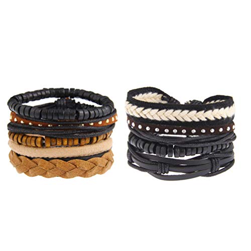 SUPVOX Pulsera de Cuero Trenzado Vintage de 2 Piezas Pulsera de Brazalete Ajustable para Hombres Mujeres (Estilo a + b)