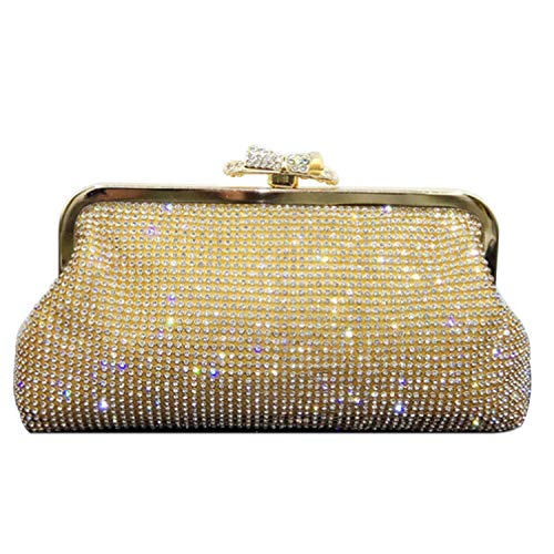 Syrads Bolso de Boda Dorado Clutch Mujer Fiesta Carteras de Mano Bolso de Noche Bandolera con Cadena para Ceremonia Novia Diamantes 722